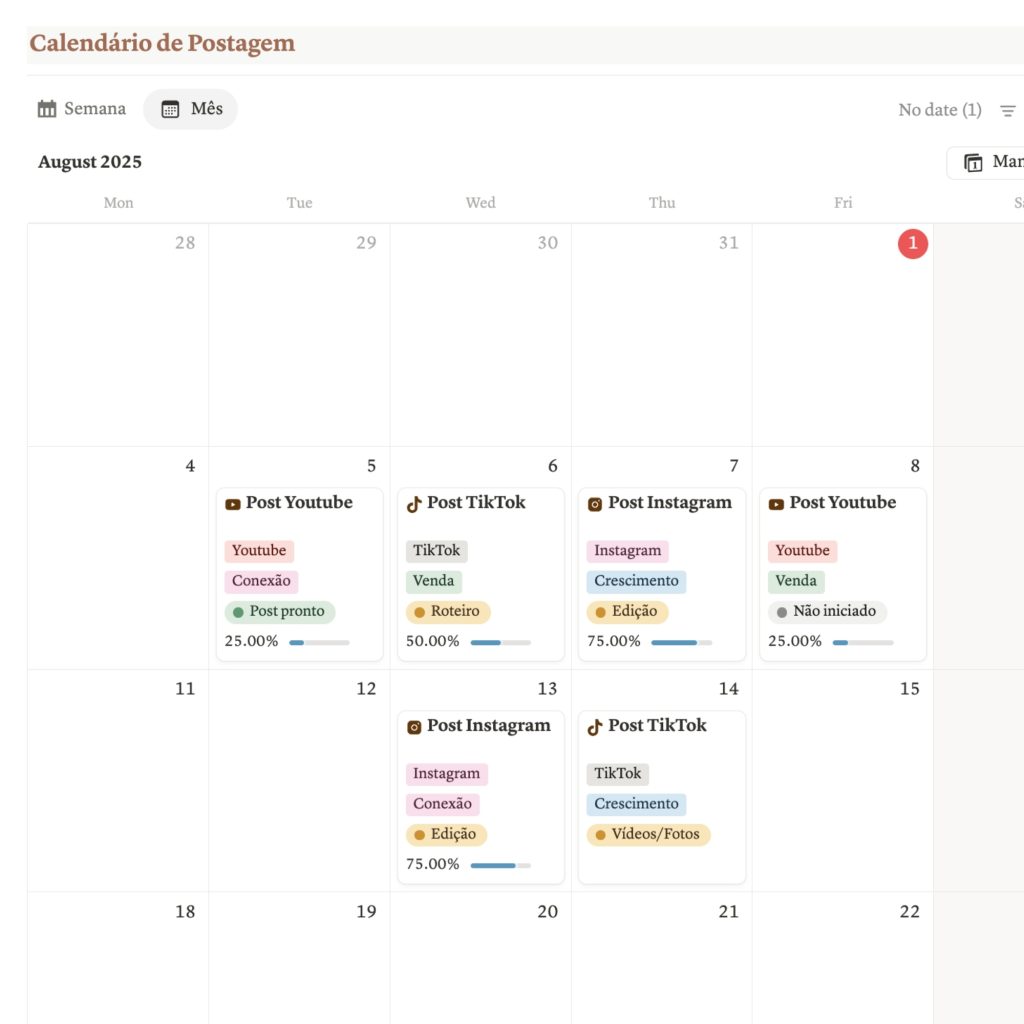 Calendário de Postagens